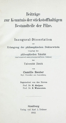 12513
          <br/>
          Beiträge zur Kenntnis der stickstoffhaltigen Bestandteile der Pilze.
          <br/>
          <em></em>